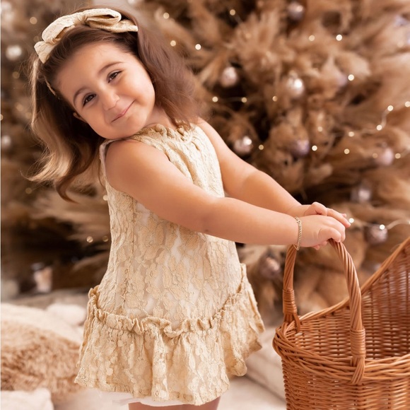 Janie&Jack Gold Lace Ruffle Dress & Headband - Picture 7 of 10